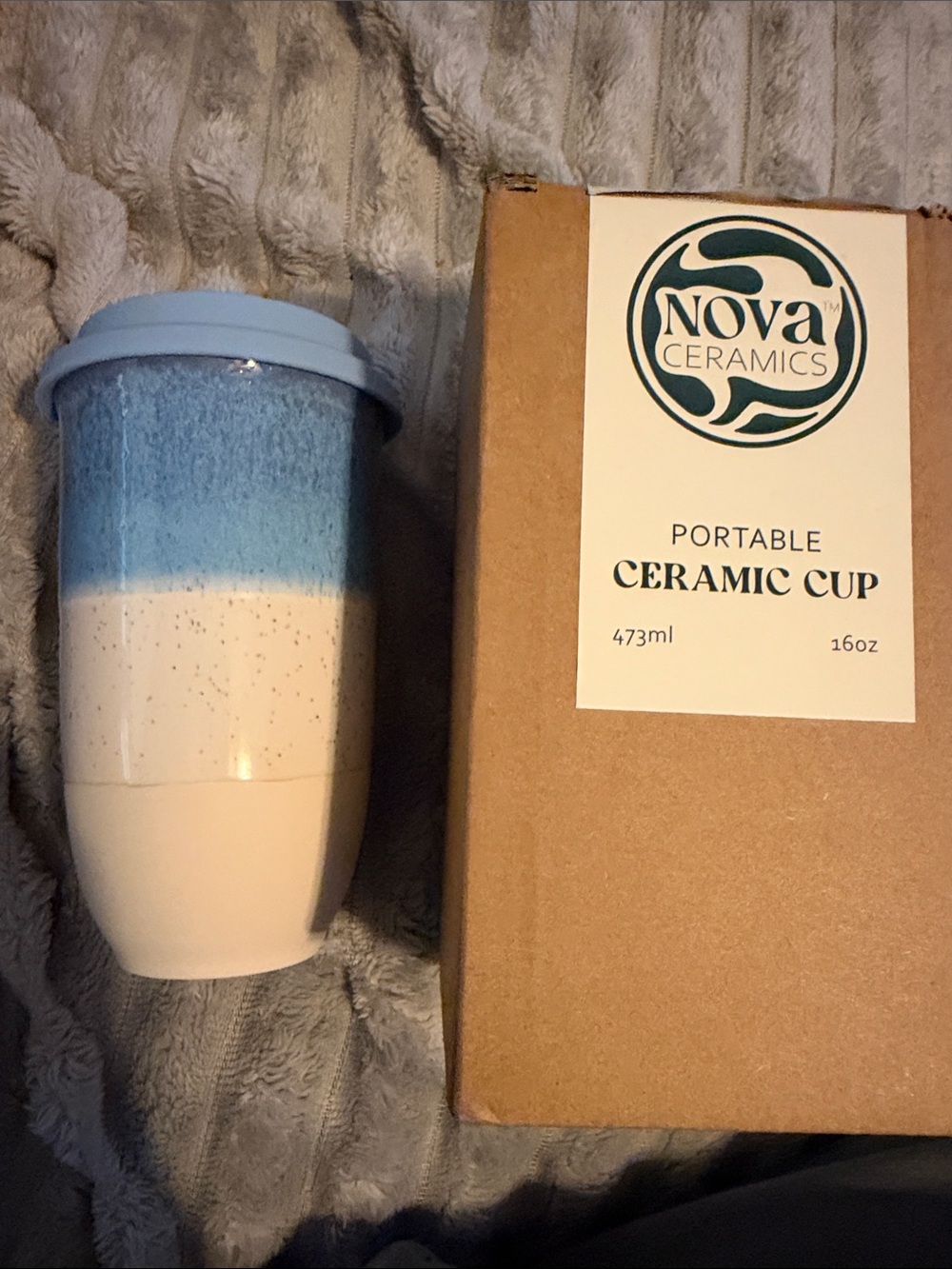 Blue & White Portable Ceramic Travel Cup